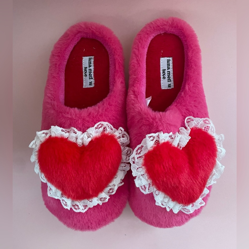 Luxe Pink and Red Plush Slippers